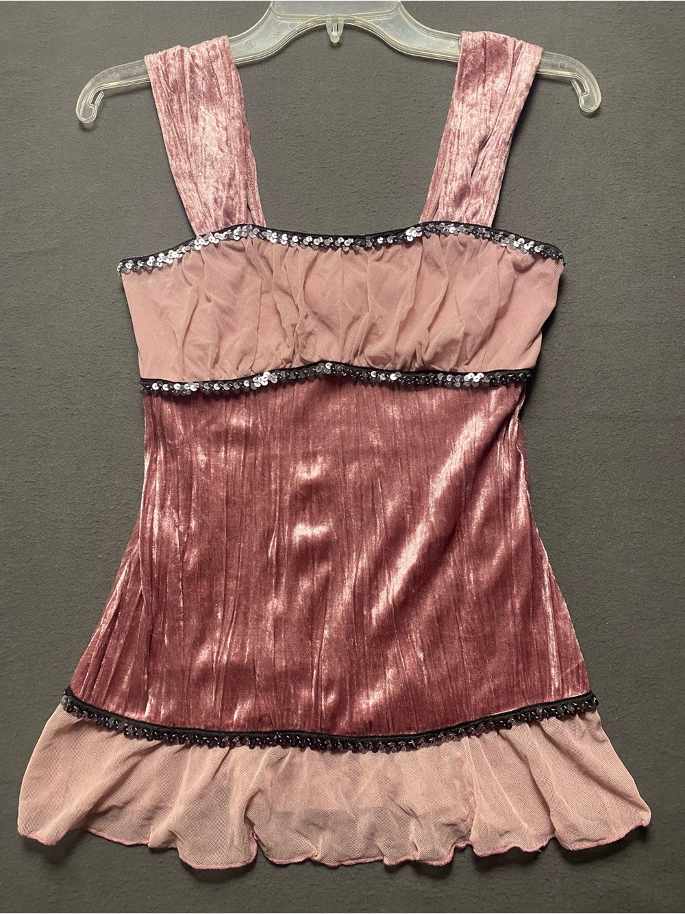 Vanity Size Small Dusty Rose Velvet & Mesh Camisole with Sequin Trim